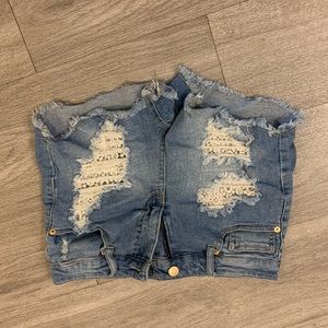 Lace Pocket Jean Shorts